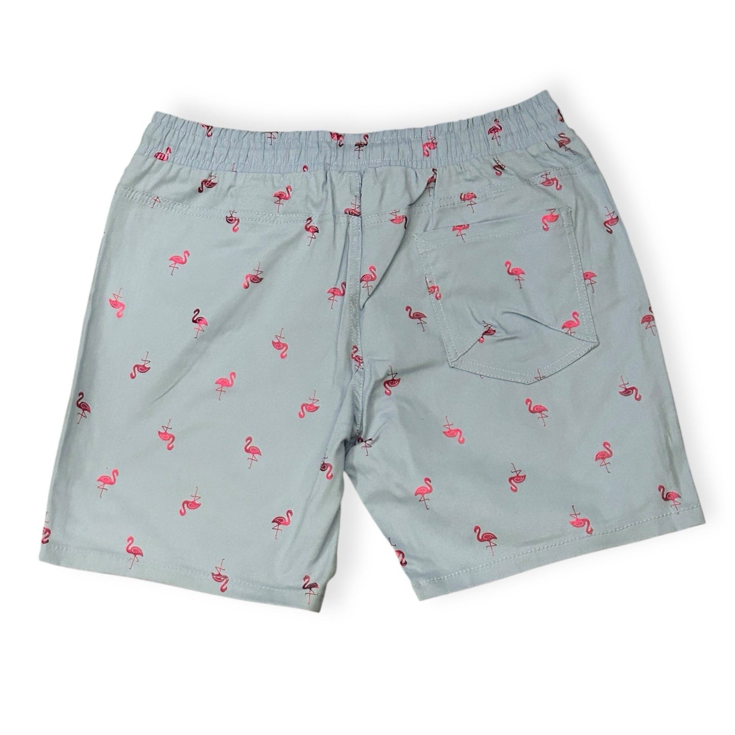 Drill NYC Flamingo Print Shorts – Light Blue & Pink Summer Streetwear (Size Lg)1