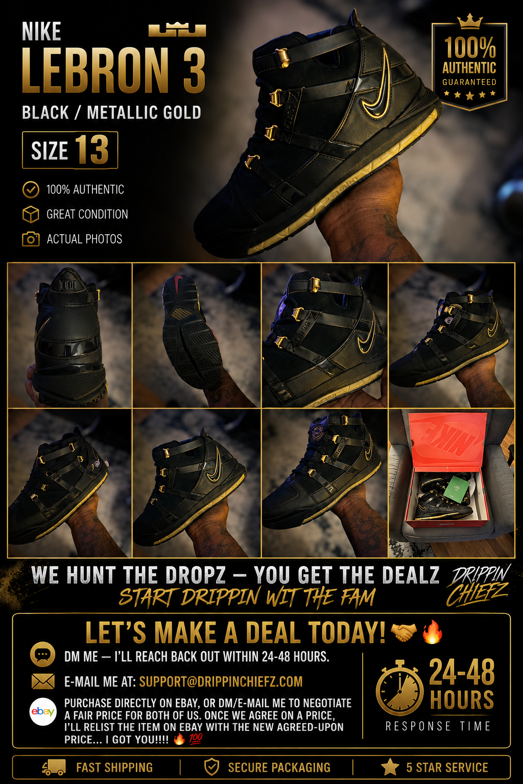 Lebron Zoom 3 Black Metallic Gold [ Size 13M ]8