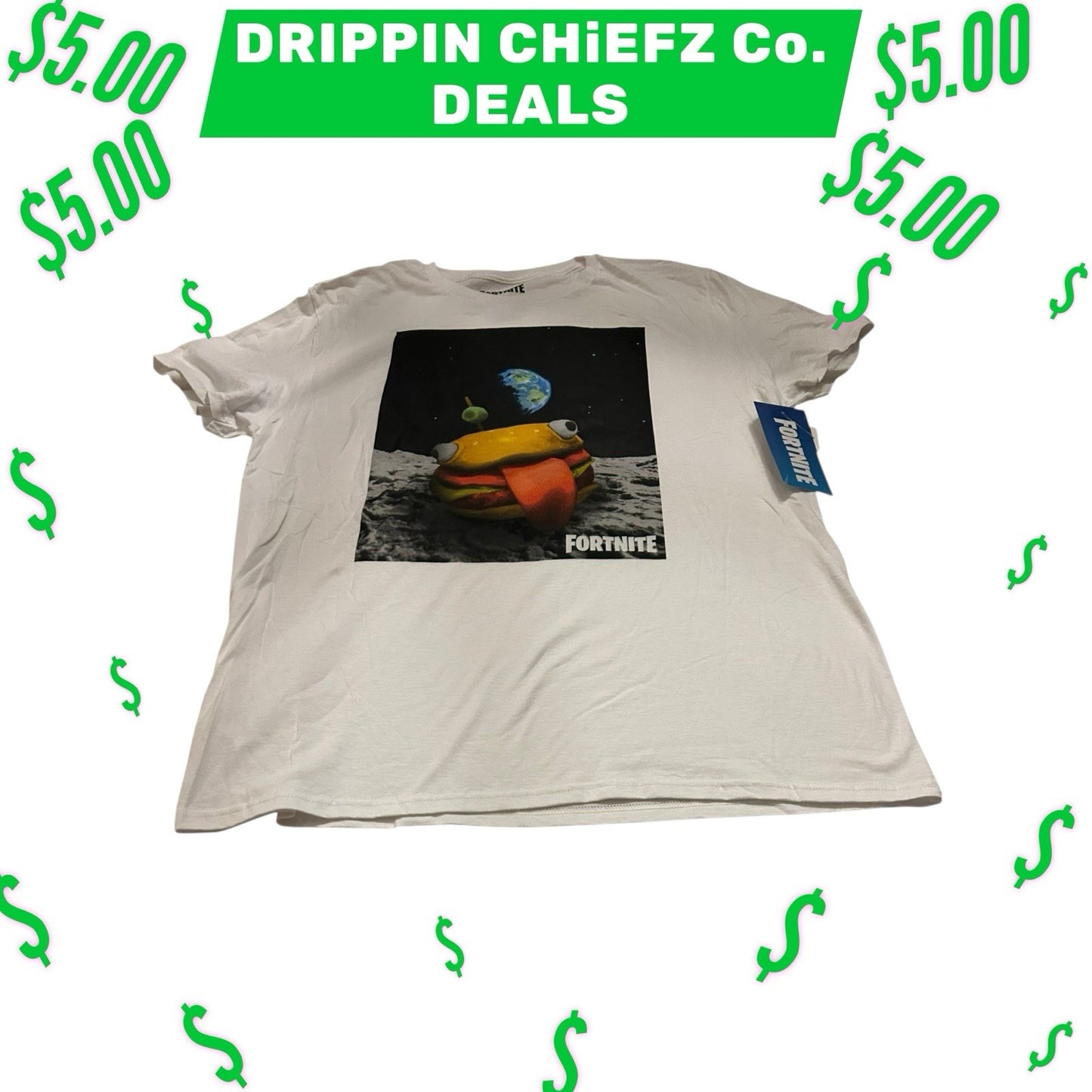  DRIPPIN CHiEFZ $5 DEALZ  Authentic Fortnite Styled Men’s T-Shitt Size2