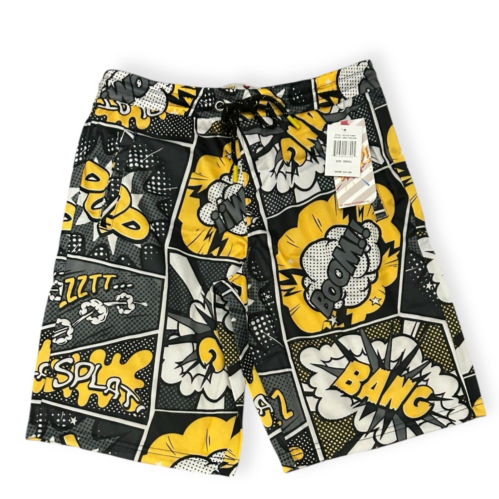 Oh Snap! Comic Book Graphic Shorts Pop Art Black Yellow (Men’s -S) unisex Styl3