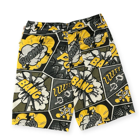 Oh Snap! Comic Book Graphic Shorts Pop Art Black Yellow (Men’s -S) unisex Styled0