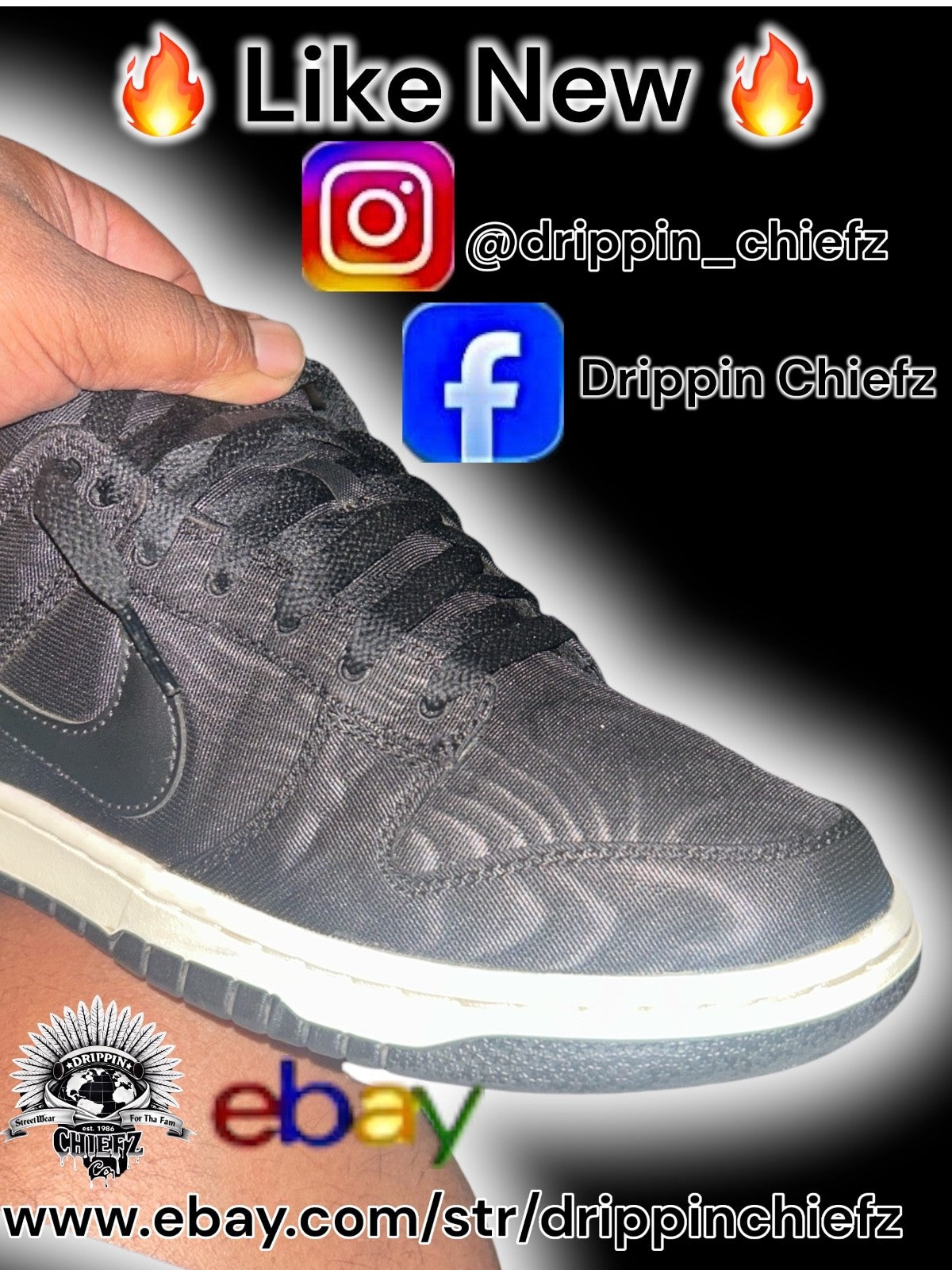 ( VNDS Dunk Low ) Black Canvas Men's Size [ 9 ]1