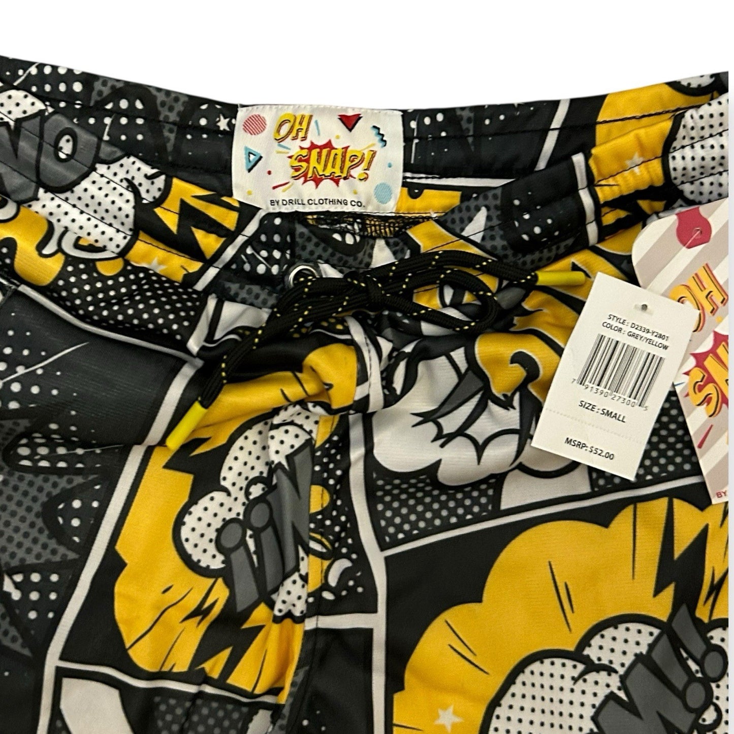 Oh Snap! Comic Book Graphic Shorts Pop Art Black Yellow (Men’s -S) unisex Styl1