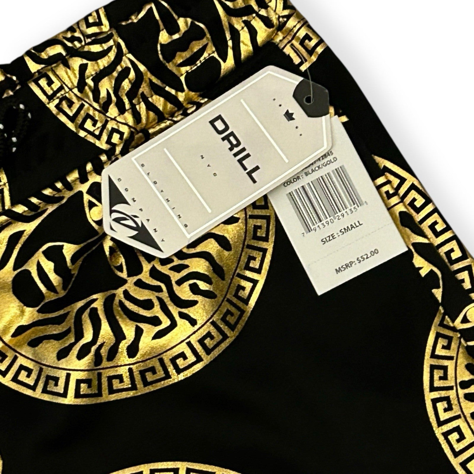 Drill NYC Black & Gold Medusa Print Shorts – Luxury Wear [Versace Inspired]1
