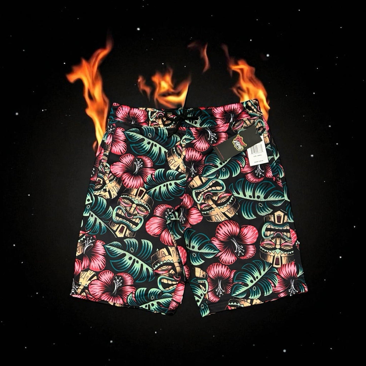  Good Vibes  Hawaiian Tiki Mask Styled Shorts Men’s Size [ Small ] Unisex0