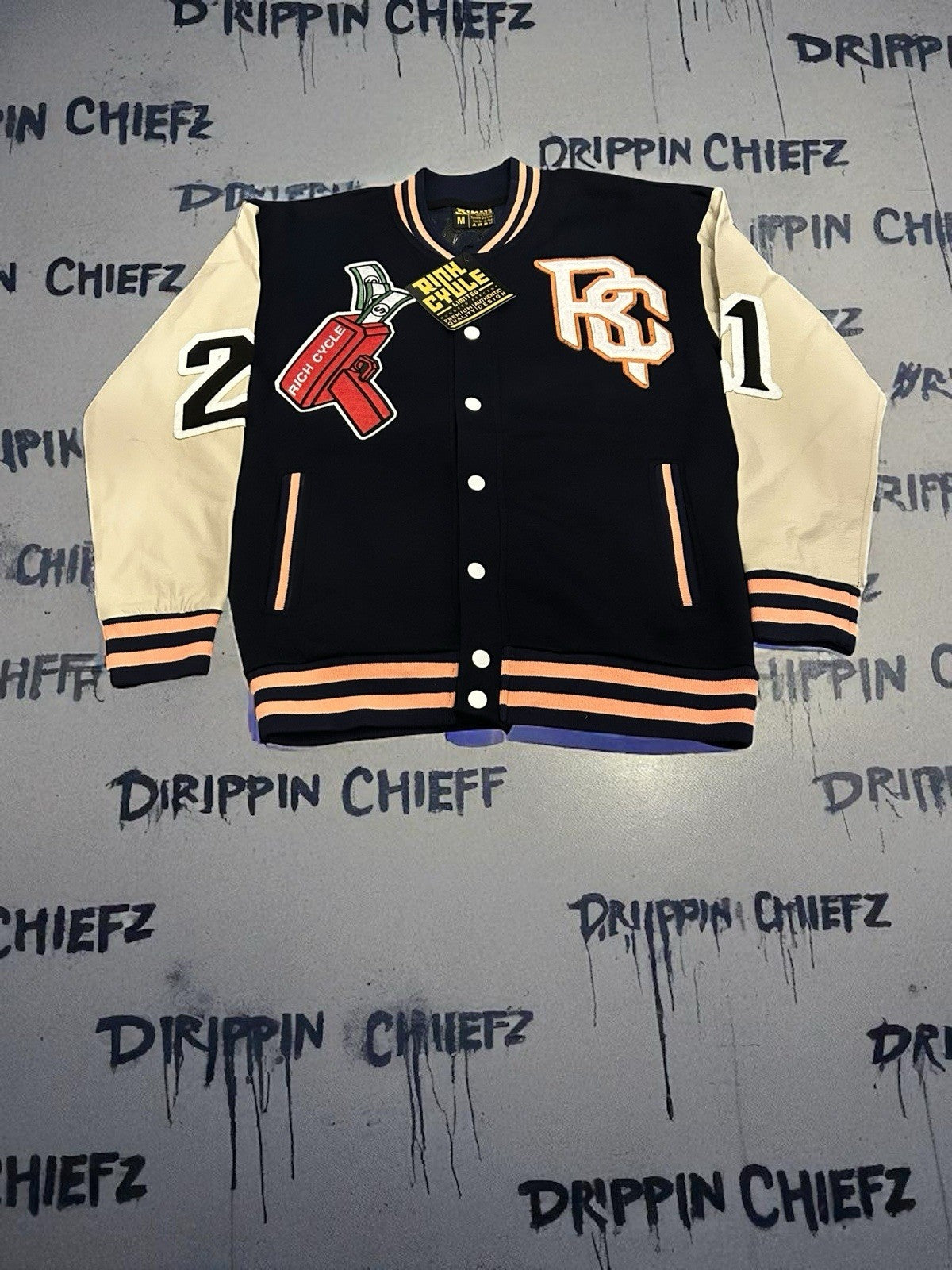  Brand New Authentic Rich Cycle Varsity Jacket Men’s Size [ Medium ]0
