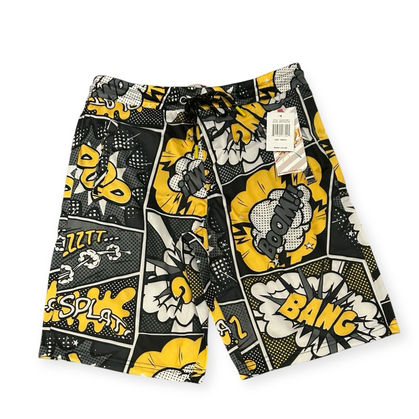 Oh Snap! Comic Book Graphic Shorts Pop Art Black Yellow (Men’s -S) unisex Styl4