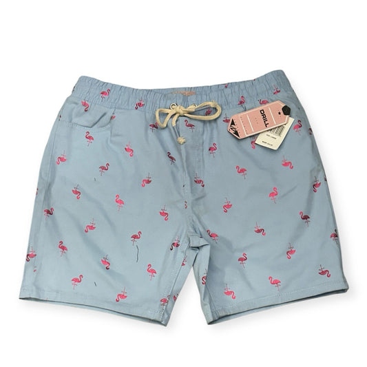 Drill NYC Flamingo Print Shorts – Light Blue & Pink Summer Streetwear (Size Lg)0