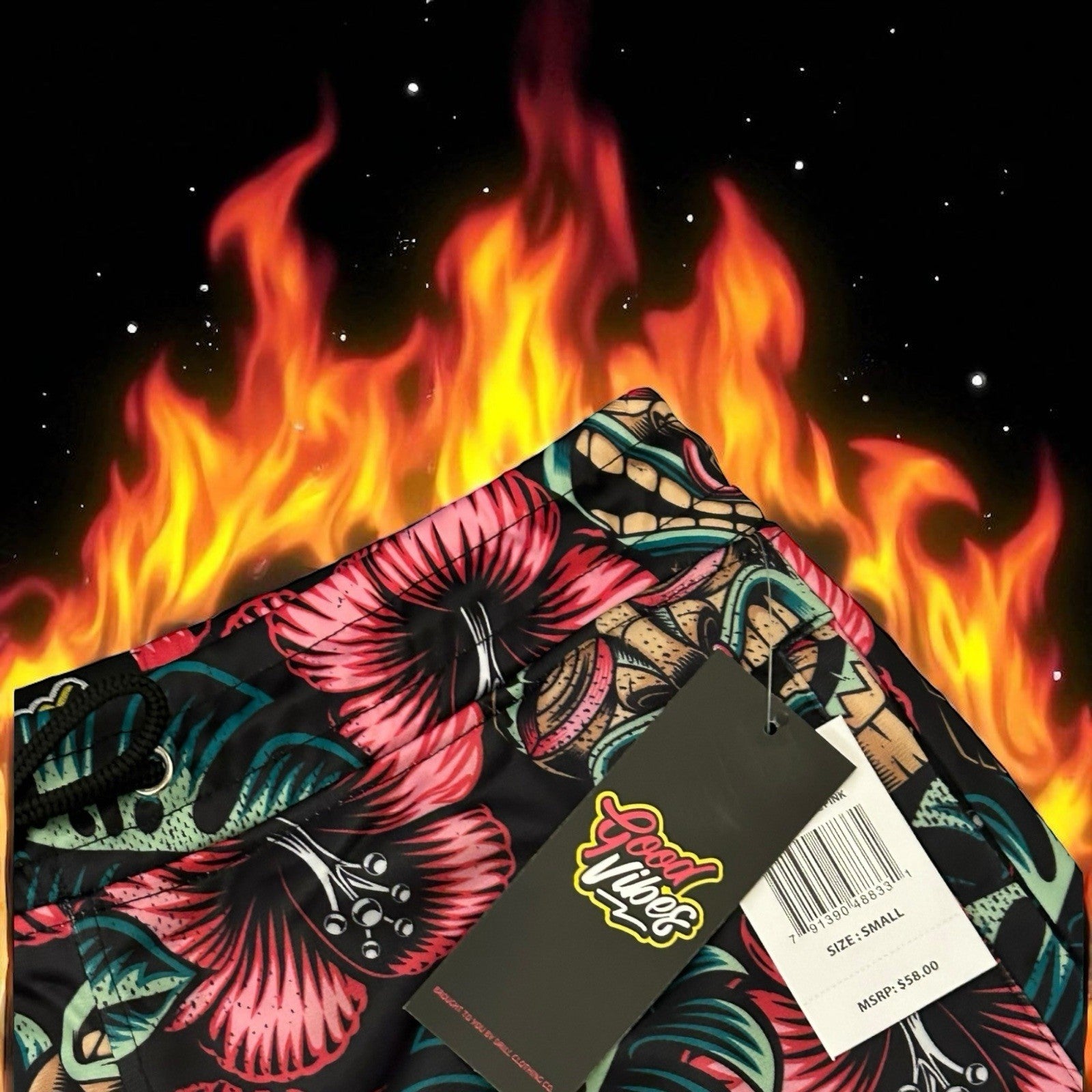  Good Vibes  Hawaiian Tiki Mask Styled Shorts Men’s Size [ Small ] Unisex1