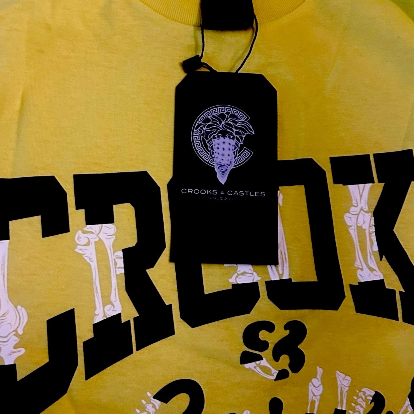  Crooks & Castles  Yellow Bonez Graphic C & C Logo Tee Men’s Size [ LG ]1