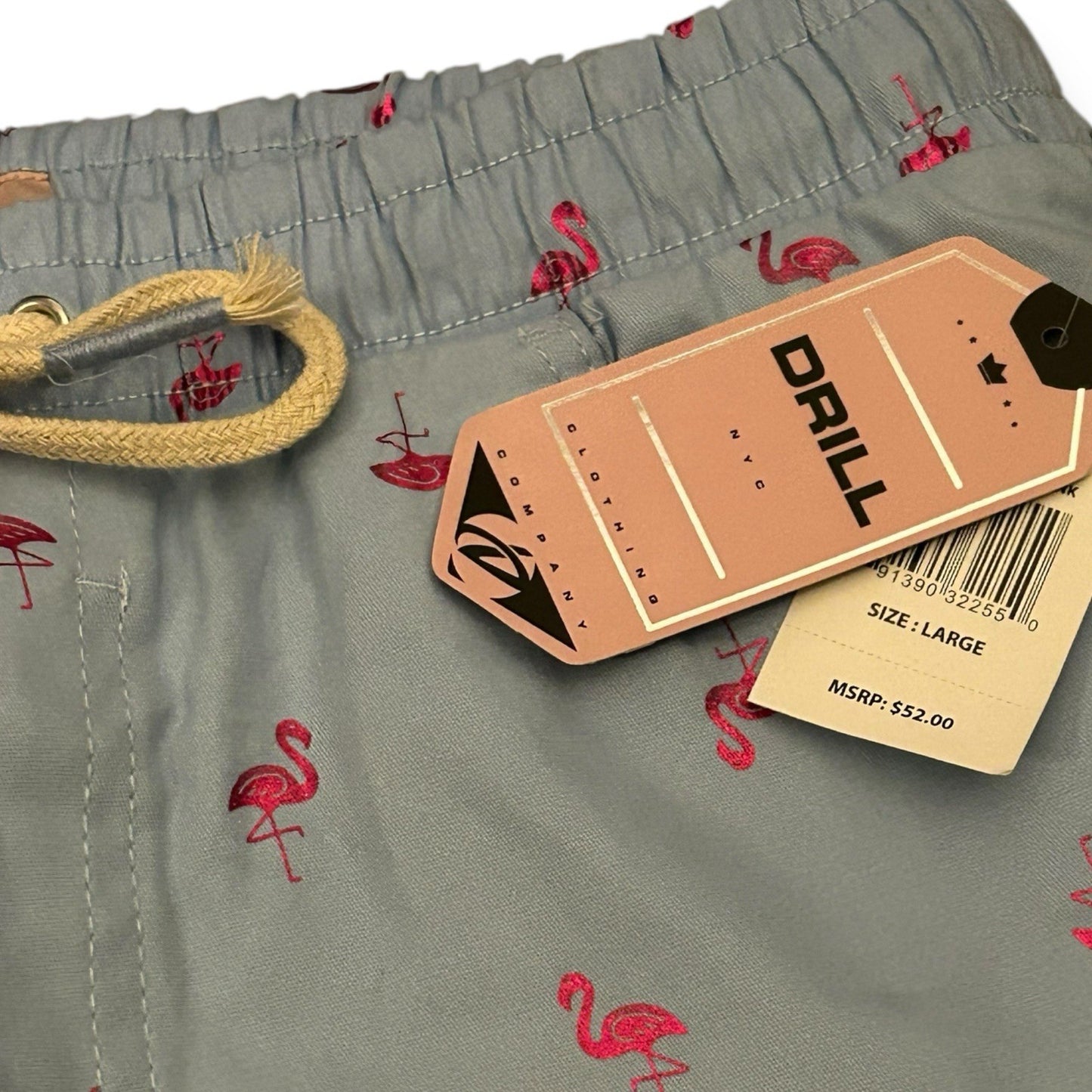 Drill NYC Flamingo Print Shorts – Light Blue & Pink Summer Streetwear (Size Lg)2