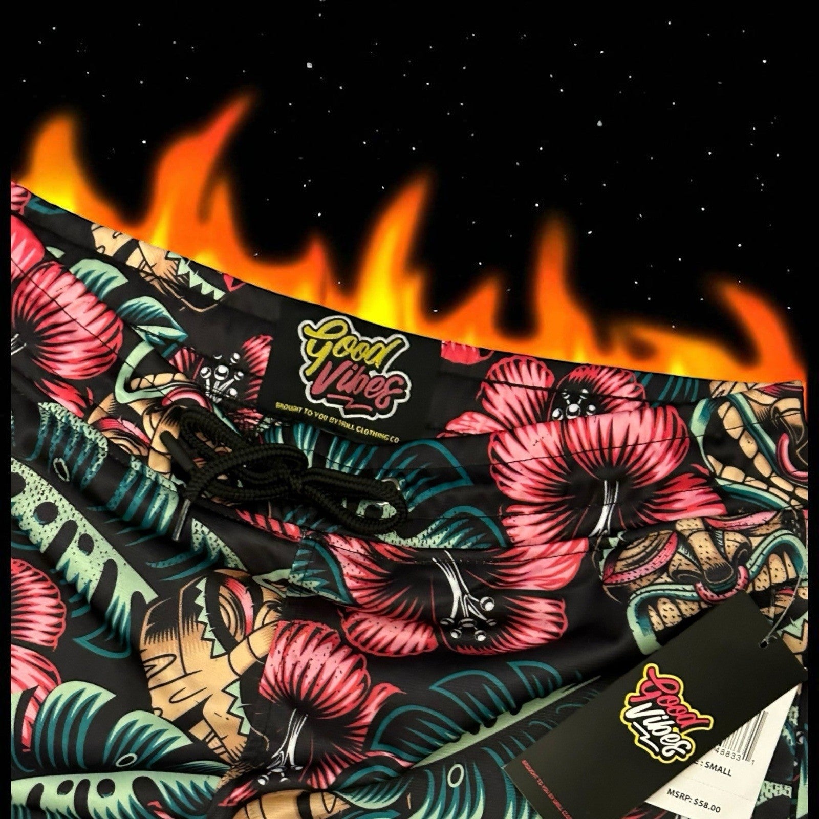  Good Vibes  Hawaiian Tiki Mask Styled Shorts Men’s Size [ Small ] Uni2