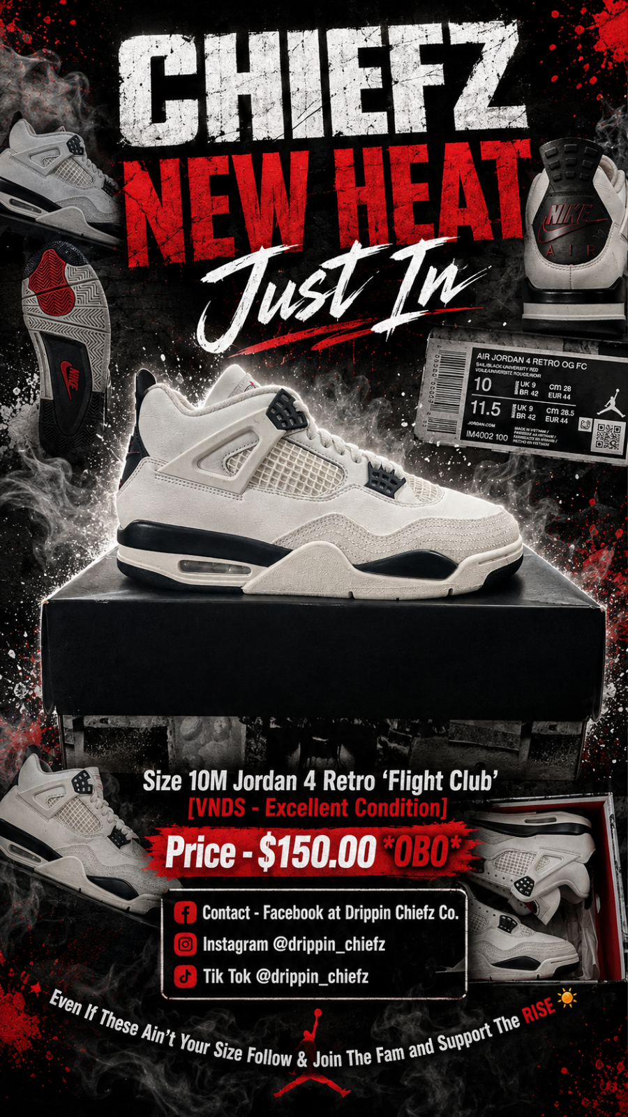 Jordan 4 Retro “Flight Club”  [ VNDS Pre-Owned Excellent Condition ] Size 10M8