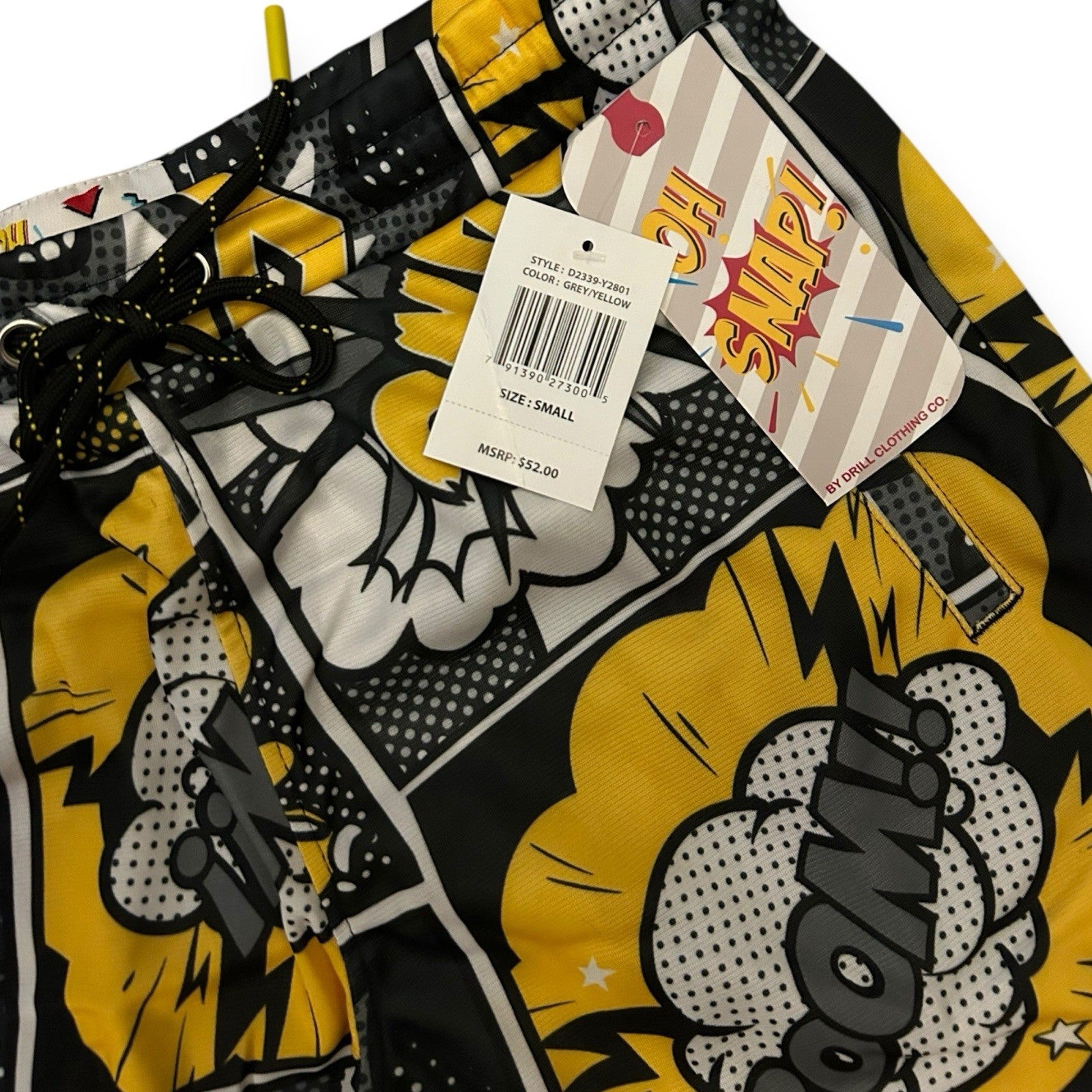 Oh Snap! Comic Book Graphic Shorts Pop Art Black Yellow (Men’s -S) unisex Styled2